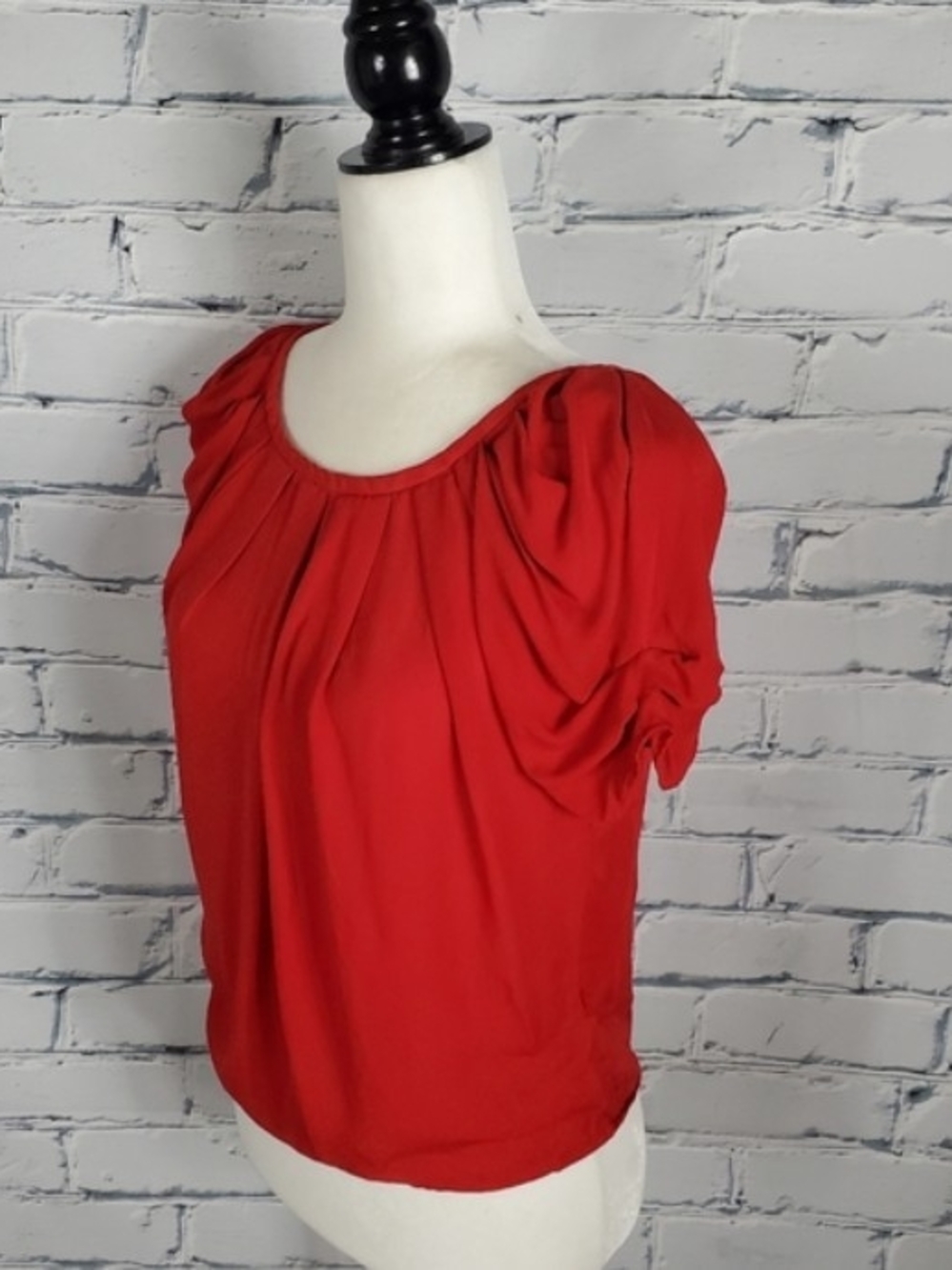 Joie Red Short Sleeve Gathered Shoulder Blouse